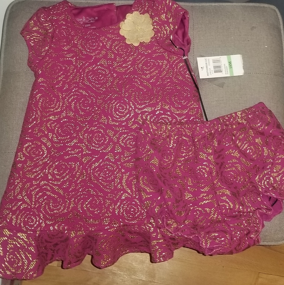 Pippa & Julie Fuchsia and Gold Dress 18 months